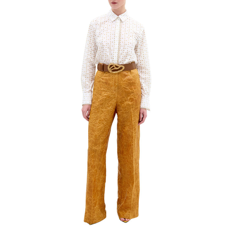 Naroa Long Sleeve Dotted Lase-Cut Button-Down Blouse image number null