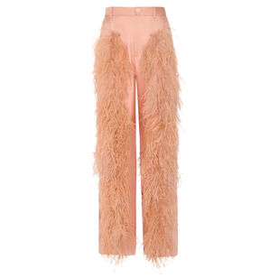 Silky Twill Relaxed Pleated Pant With Feathers
