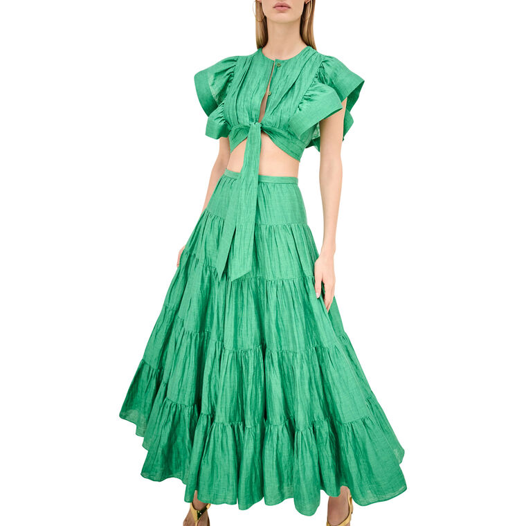 Varenna Ruffle Sleeve Tie-Front Cropped Top image number null