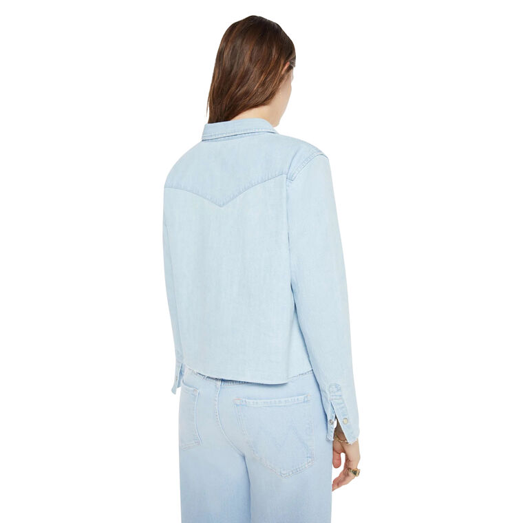 The Super Ex's Crop Step Fray Denim Button-Up image number null