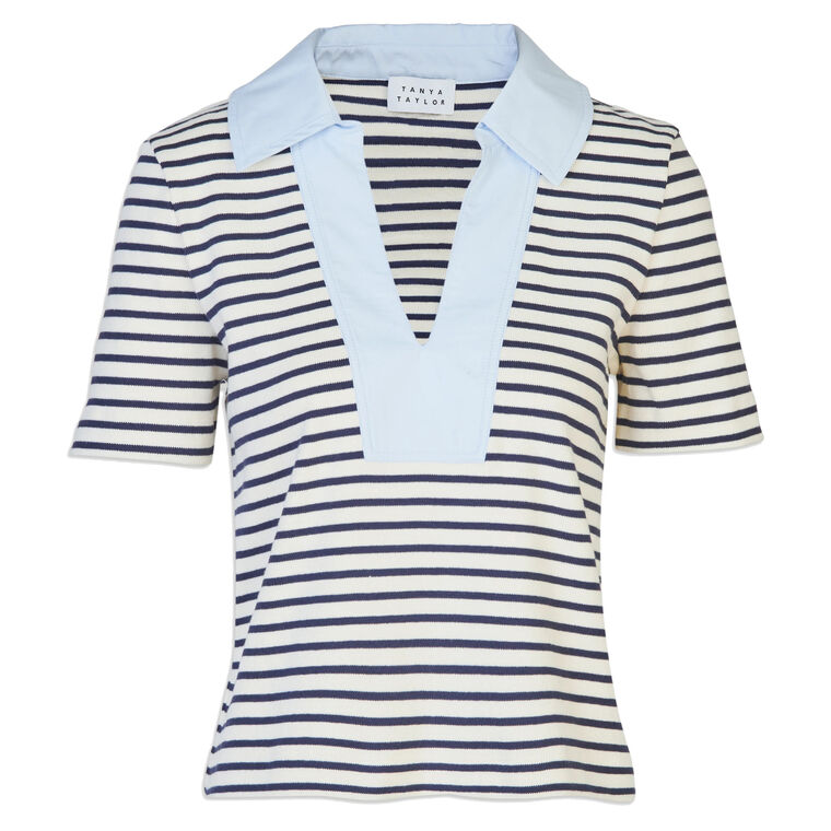 Melanie Striped Short Sleeve Polo Top image number null