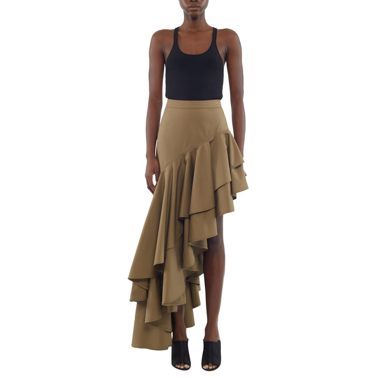 Cortes Asymmetrical Ruffle Maxi Skirt In Cotton Twill image number null