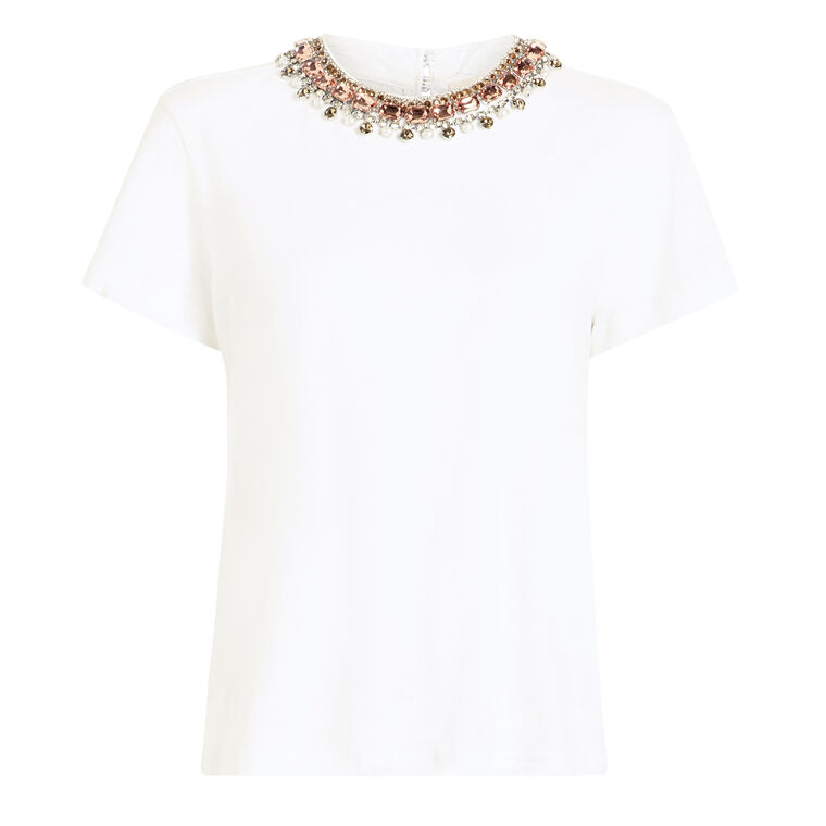 Danielle Pearl Rhinestone Necklace Tee image number null