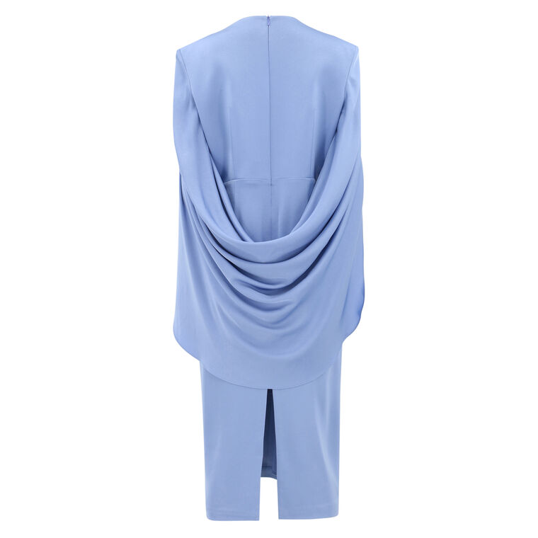 Strong-Shoulder Drape Satin Crepe Midi Dress image number null