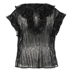 Este Short Sleeve Sequined Ruffle Tulle Top