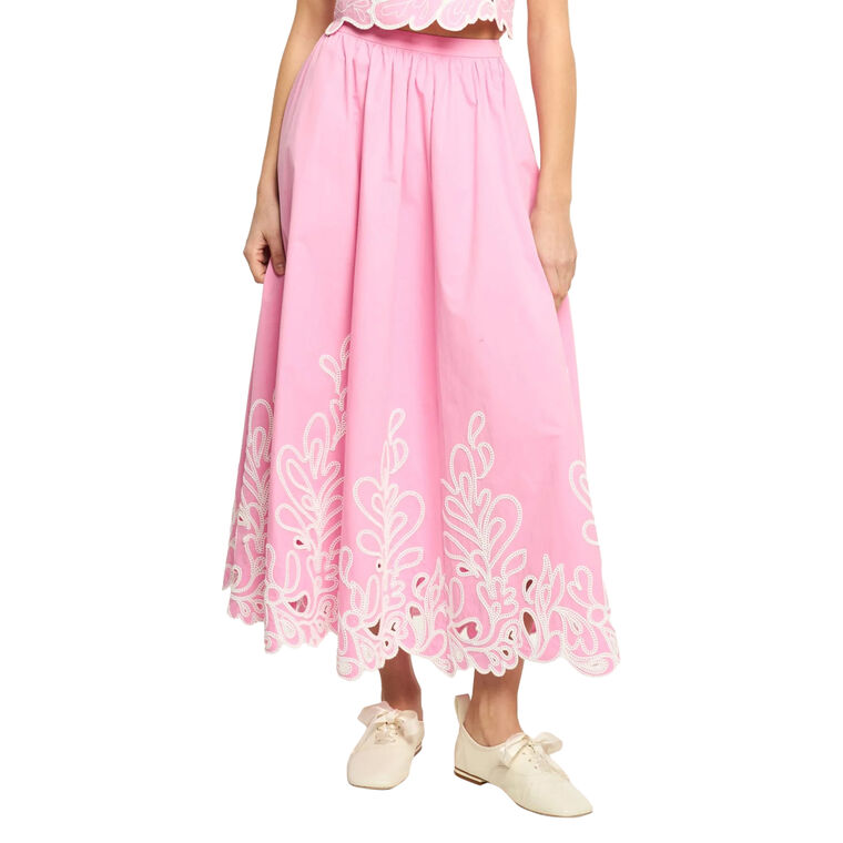 Paisley Bloom Embroidered Espe Poplin Midi Skirt image number null