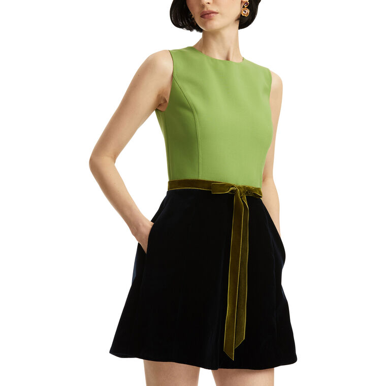 Sleeveless Jewel Neck Velvet Skirt Dress With Bow image number null
