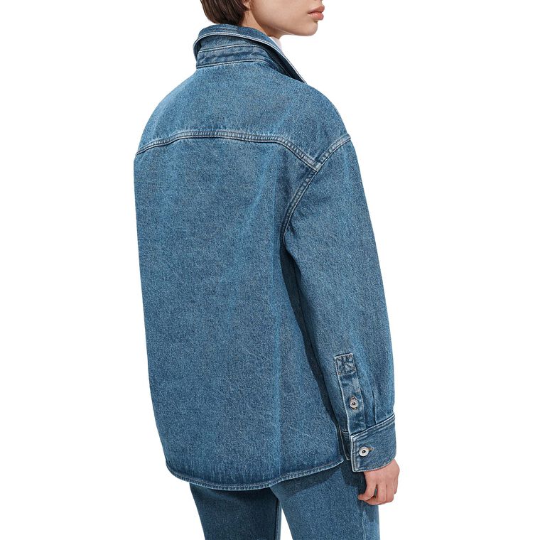 Long Sleeve Denim Shirt With Leather Pocket image number null