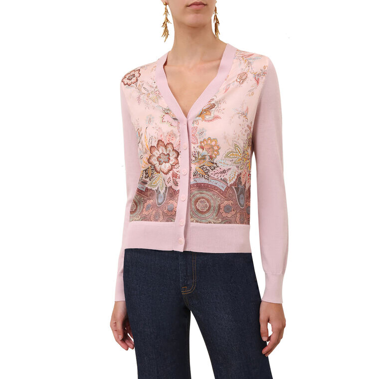 Luna Long Sleeve Printed Wool-Silk Cardigan image number null
