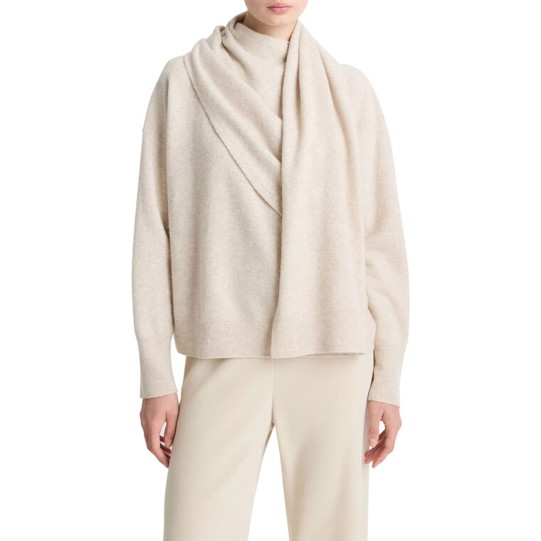 Draped-Shawl Crew Neck Sweater image number null