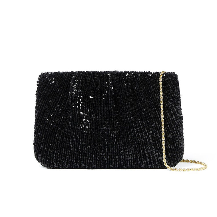 Brit Flat Pleated Sequin Clutch image number null
