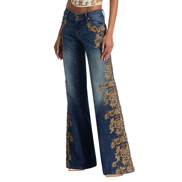 Emryn Embellished Ultra Low Rise Flare Jean image number null