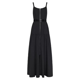 Rima Sleeveless Zip-Front Belted Midi Dress