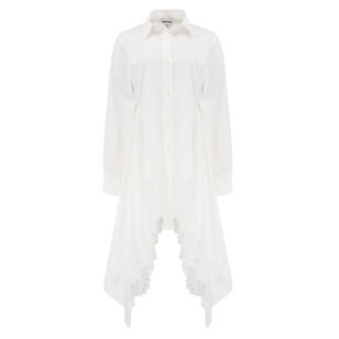 Lace Cascade Front Long Sleeve Shirtdress