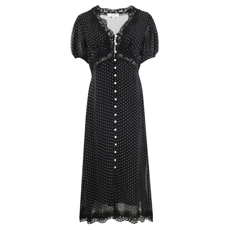 Melody Polka Dot With Lace Puff Sleeve Dress image number null