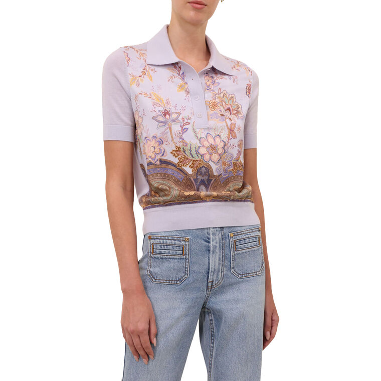 Luna Short Sleeve Printed Knit Wool-Silk Polo image number null