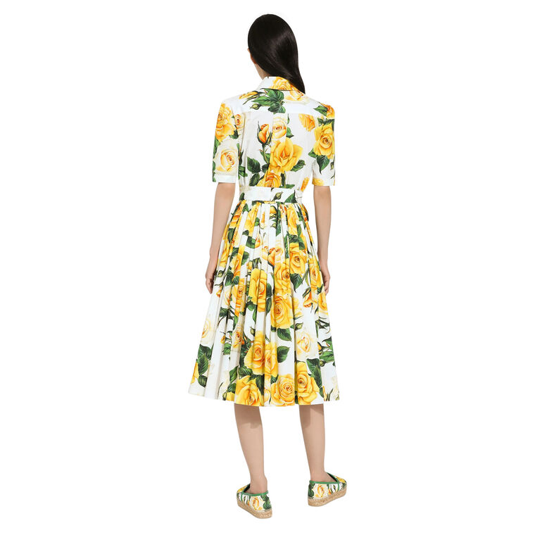 Cotton Shirt Dress With Yellow Rose Print image number null