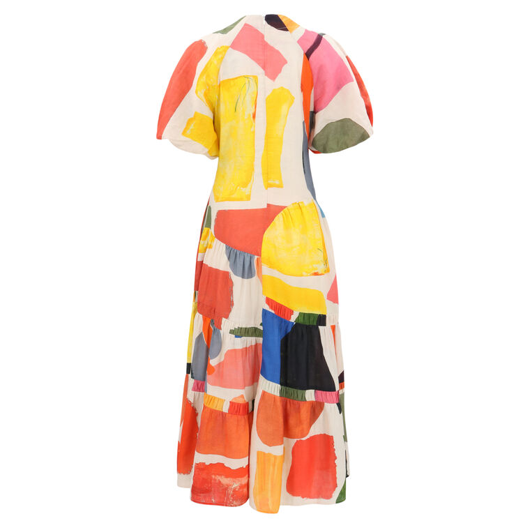 Mosaic Puff-Sleeve Midi Dress image number null