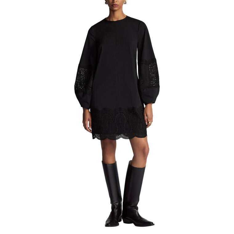 Lace Inset Cotton Poplin Long Sleeve Shift Dress image number null