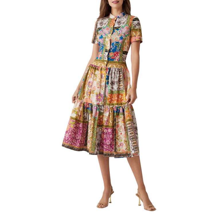 Cotton Patch Work Drop Waist Shirt Dress image number null