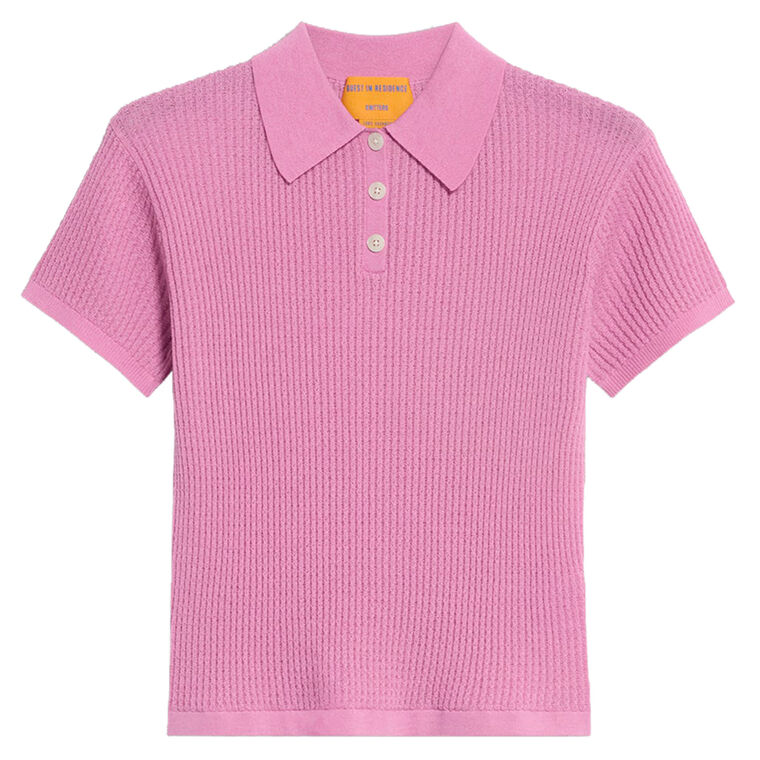 Shrunken Short Sleeve Waffle Knit Polo Top image number null