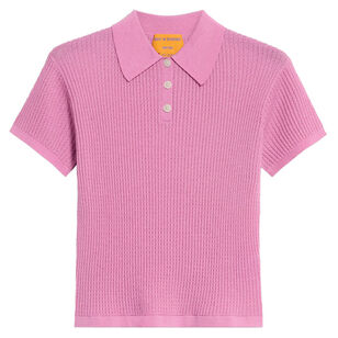 Shrunken Short Sleeve Waffle Knit Polo Top Shrunken Short Sleeve Waffle Knit Polo Top