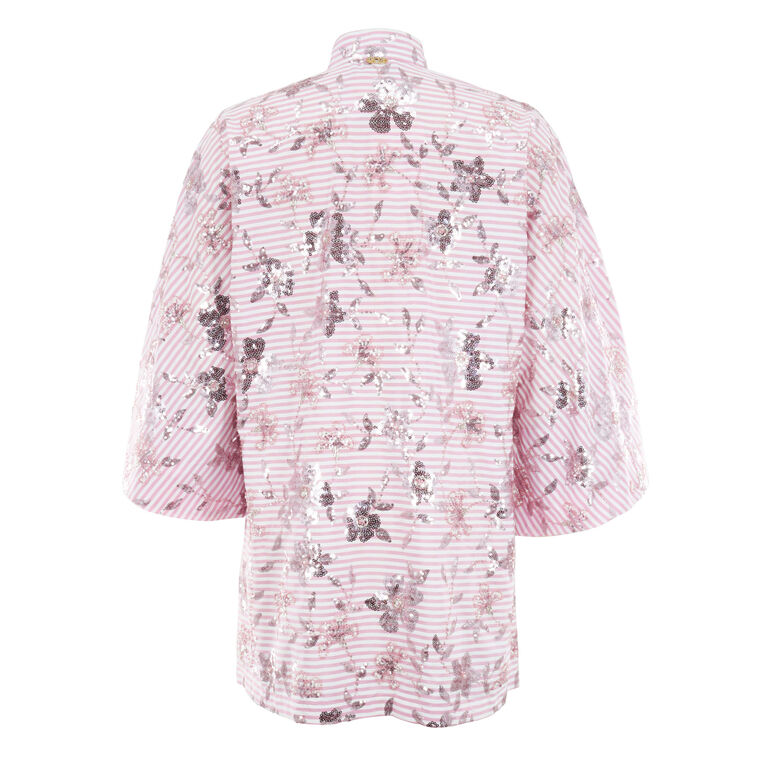 Long Sleeve Peony Sequin Stripe Mini Caftan image number null