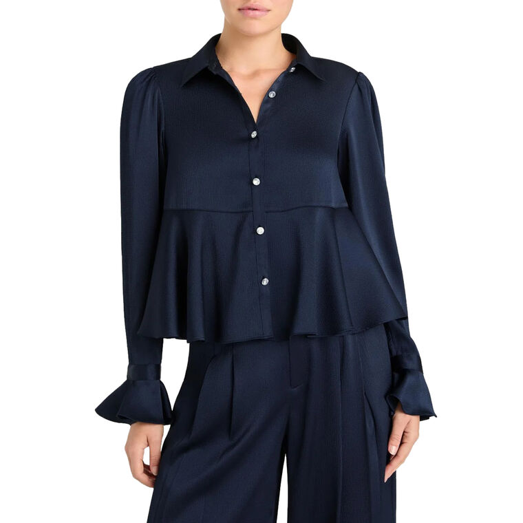 Isaure Long Sleeve Satin Button Up Top image number null