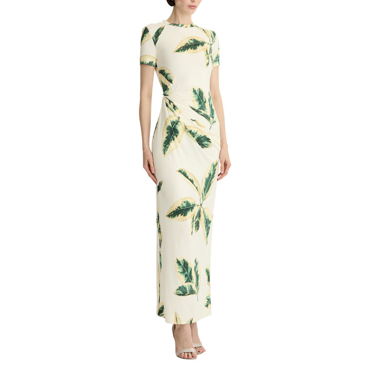 Ficus Leaves Print Jersey Dress image number null