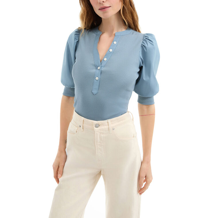 Coralee Puff Sleeve Henley Top image number null