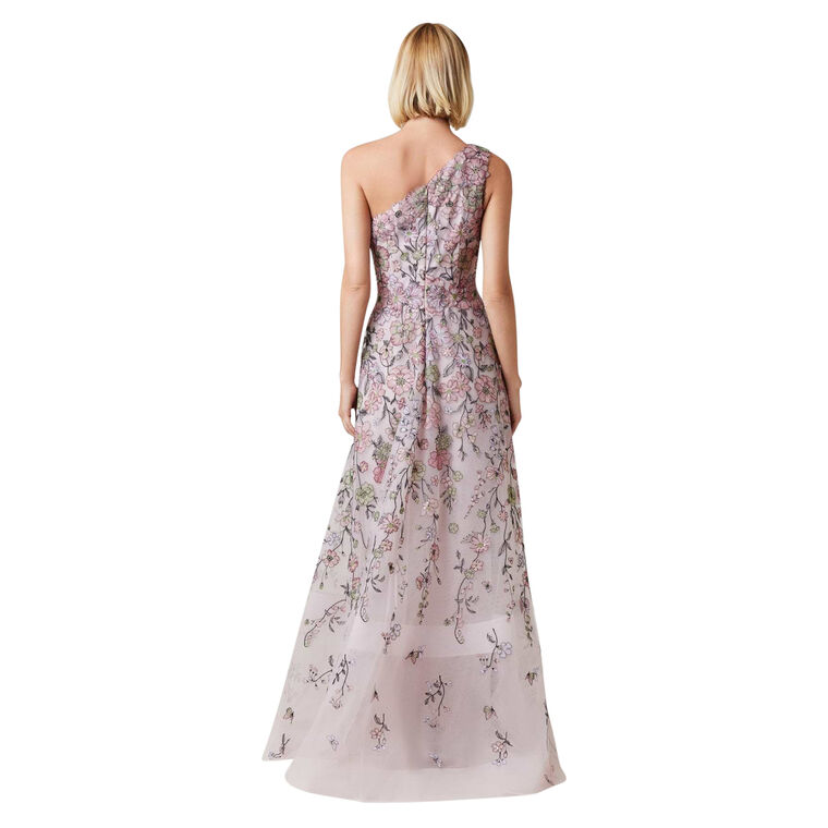 Floral Embroidered Tulle One Shoulder Gown image number null