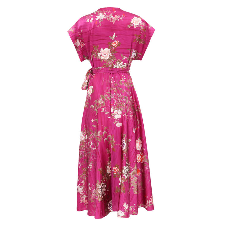 Floral-Print Silk Midi Wrap Dress image number null