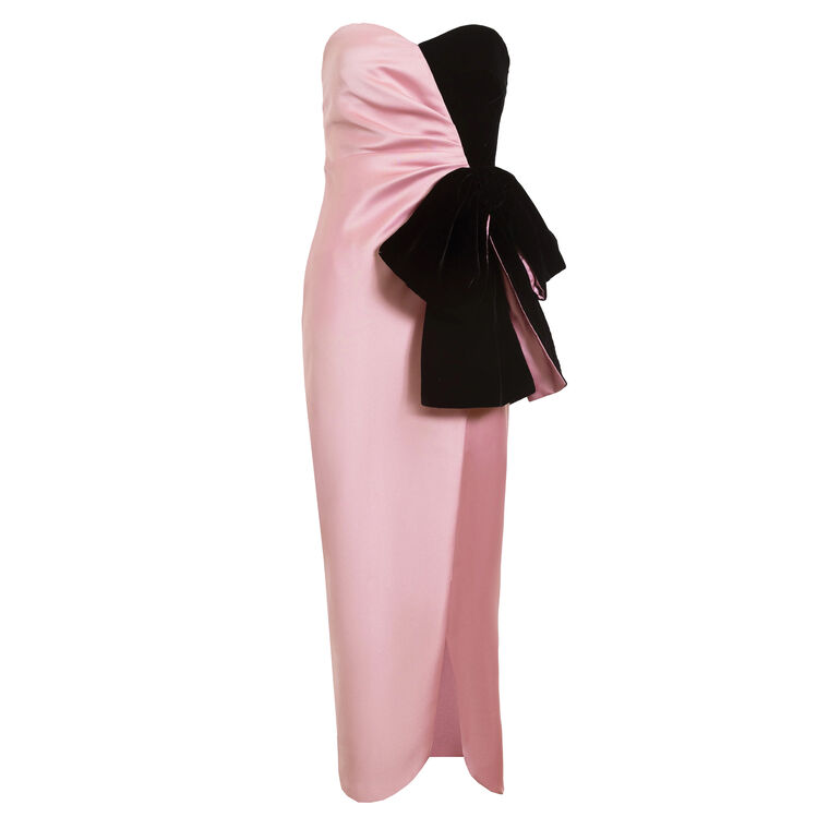 Lala Strapless Velvet Tie Panel Gown image number null