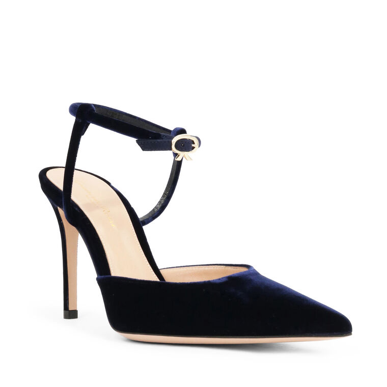 Pointed Toe 95mm Velvet Ankle Strap Pump image number null
