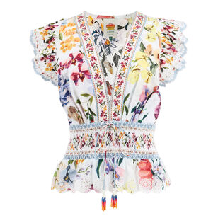 Greek Garden Smocked Short Sleeve Blouse