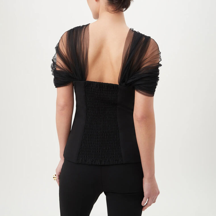 Yuma Adjustable Tulle Sleeve Fitted Top image number null