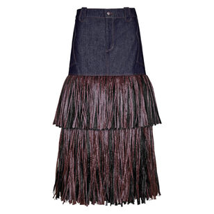 Calipso Denim Raffia Detail Ankle Skirt