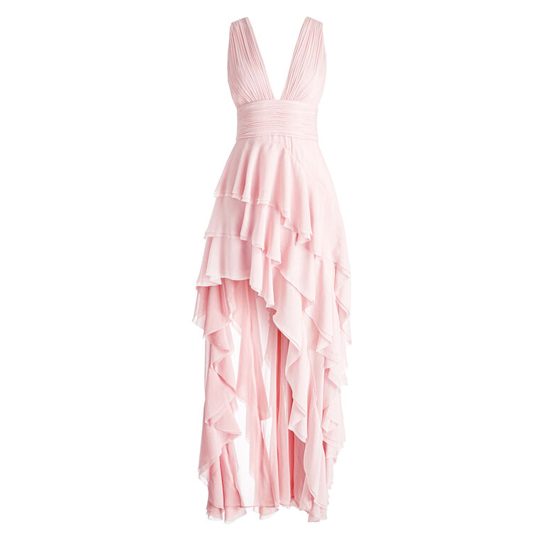 Holly Low Neck Asymmetric Ruffled Maxi Dress image number null