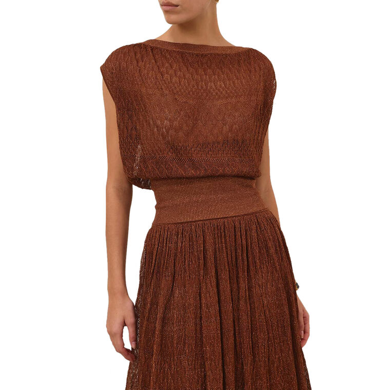 Awaken Short Sleeve Metallic Lace Knit Top image number null