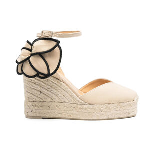 Coco Flower Embellished Closed Toe Double Platform Wedge Sandal