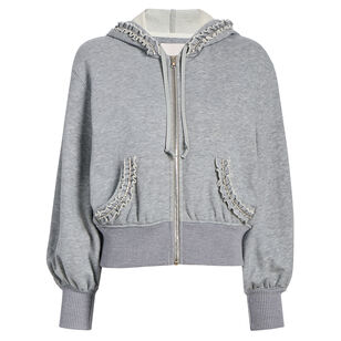 Maddie Ruffle Rhinestone Zip-Up Sweatshirt