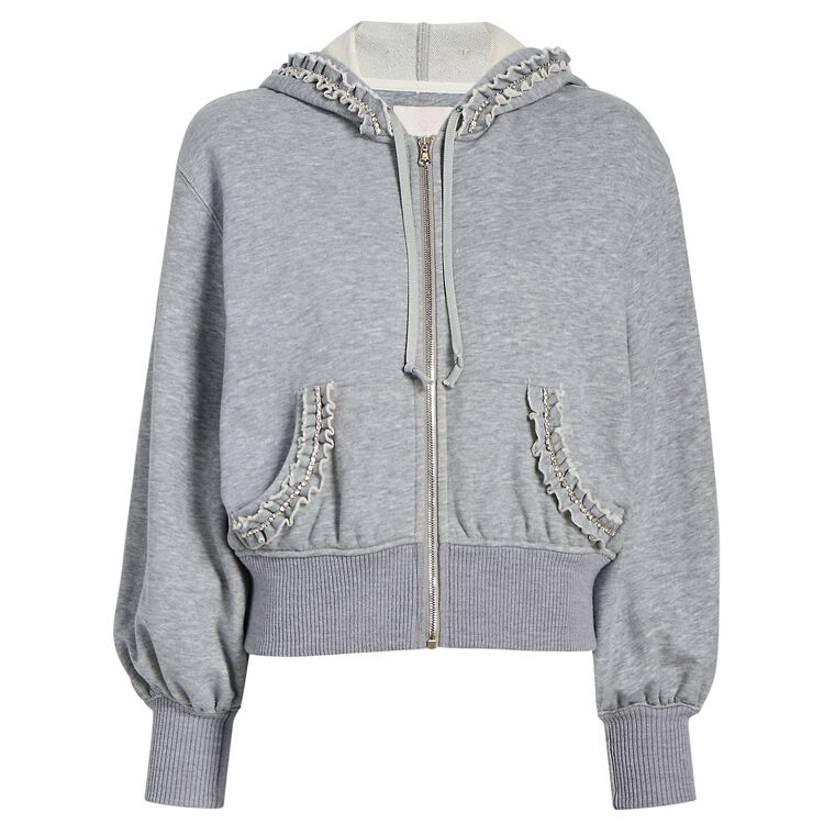 Maddie Ruffle Rhinestone Zip-Up Sweatshirt image number null