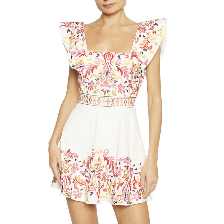 Ana Placed Embroidery Stretch Cotton Mini Dress image number null