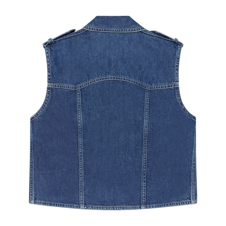 The Major Sleeveless Cropped Denim Shirt image number null