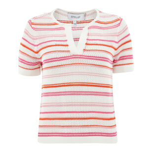 Andy Corded Mesh Split Neck Short Sleeve Sweater