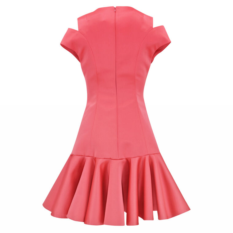 Shoulder Cut Out Flounce Satin Organza Mini Dress image number null