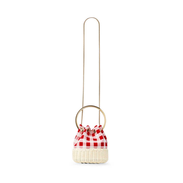 Bon Bon Gingham Cotton Fabric Wicker Bucket Bag image number null