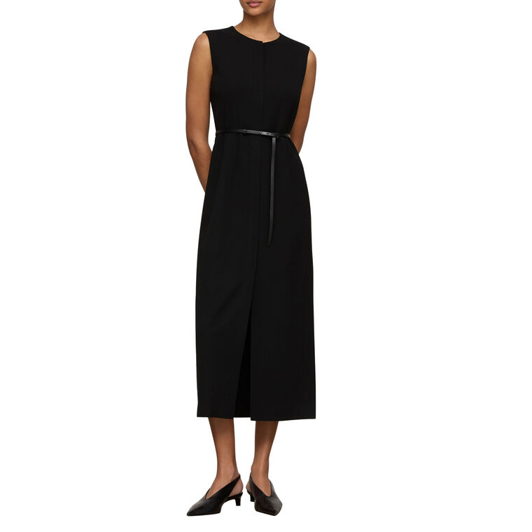 Sleeveless Sheath Midi Dress With Leather Belt image number null