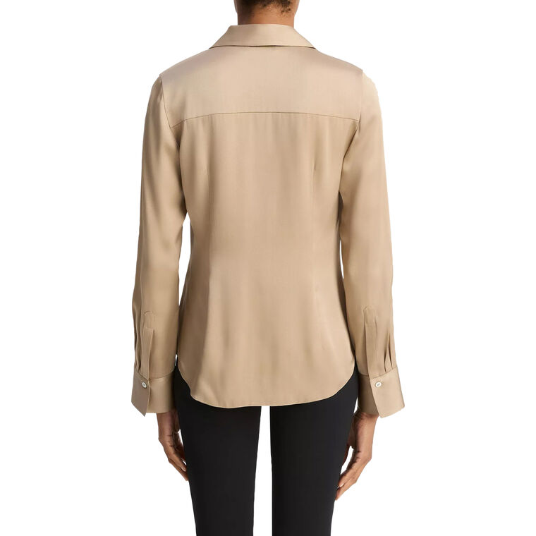 Silk-Blend Slim Fit Classic Button-Front Blouse image number null