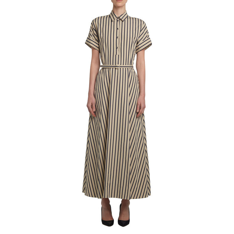 Sadie Short Sleeve Belted Midi Dress In Stripe Poplin image number null